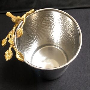 Elegant Silver Hammered Ice Bucket with Gold Branch Accent
